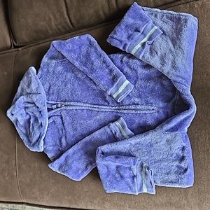 Kids purple fleece hooded onesie sz S/6
